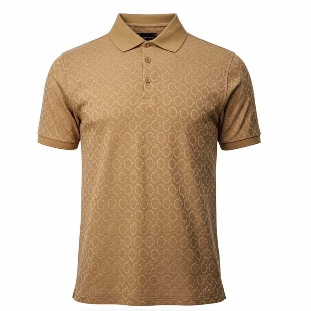 AMERICAN‎ BREED Mens Tan Tone On Tone Design Stretch Polo Shirt Size Medium